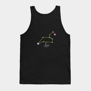Leo Zodiac Constellation in Rainbow Pastels - Black Tank Top